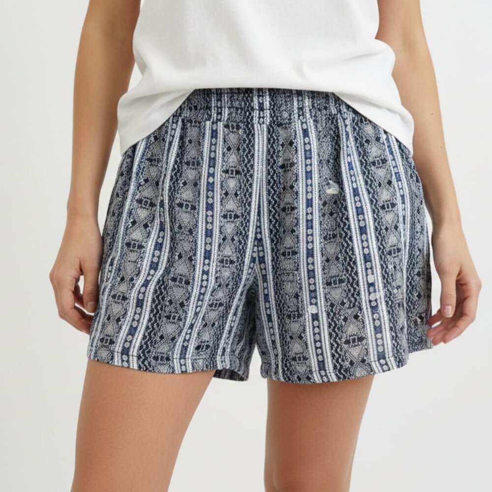 Knox Rose Boho Shorts Womens XXL Navy White Tribal Print Flowy Lined Wide Leg